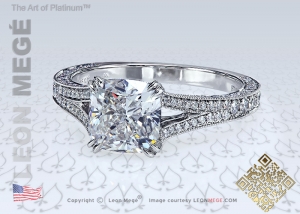 Cushion Diamond Micro Pave Solitaire Engagement Ring by Leon Megé