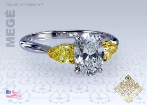 Three stone white and yellow diamond engagement ring by Leon Megé