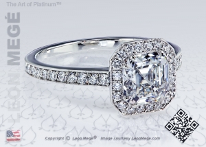 Bright cut pave on a diamond halo solitaire with asscher cut diamond by leon mege