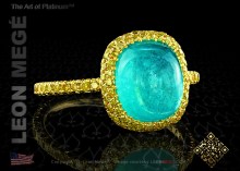 halo ring, featuring 3.14 carat cabochon blue tourmaline.