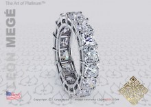 Radiant cut diamond wedding band in a platinum setting by Leon Megé
