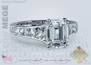 Mon Cheri solitaire featuring emerald cut diamond by Leon Mege.