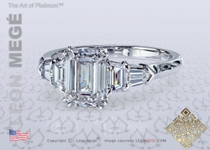 Five stone emerald cut diamond engagement ring by Leon Megé