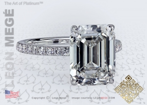 401 Emerald cut diamond solitaire with micro pave by Leon Mege.