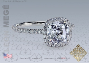 True Antique™ cushion halo diamond engagement ring by Leon Megé
