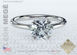 Old European Cut moissanite solitaire engagement ring by Leon Mege.