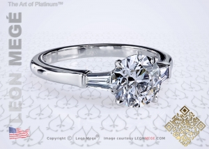 Round diamond three stone engagement ring by Leon Megé