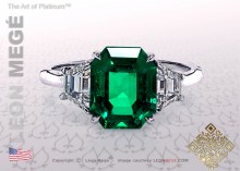 Three Stone Stone Ring with a Green Emerald by Leon Megé