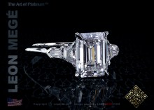 Five-stone ring, featuring 2.55 carat emerald diamond by Leon Mege.
