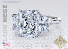 Radiant diamond three stone engagement ring by Leon Mege.