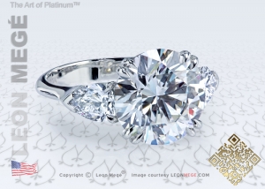 Round diamond three stone engagement ring by Leon Megé