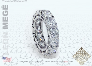 Cushion diamond wedding band by Leon Megé