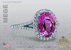 Pink Oval Sapphire Halo Ring by Leon Megé