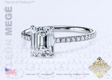 411 Solitaire engagement ring featuring an emerald cut diamond by Leon Mege.