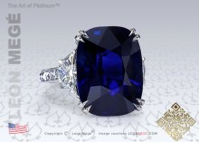 Three stones couture ring featuring a natural blue sapphire by Leon Mege.