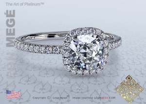 Dynasty Cushion Diamond Halo micro pave Engagement Ring by Leon Megé