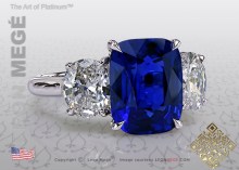 Three stones couture ring featuring a natural blue sapphire by Leon Mege.