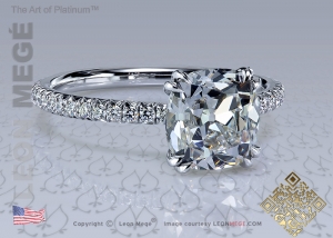 401 Solitaire ring featuring a True Antique Cushion diamond by Leon Mege.