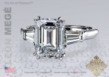 Three Stone Emerald Cut Diamond Engagement Ring by Leon Megé