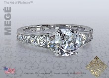 Mon Cheri™ True Antique™ Cushion diamond solitaire engagement ring with French cut diamonds by Leon Megé