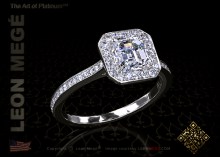 halo ring, featuring 0.91 carat asscher diamond.