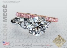Three Stone Round Diamond Engagement Ring and Pink Wedding Band by Leon Megé