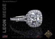 Halo ring, featuring 1.43 carat true antique™ cushion diamond by Leon Mege.