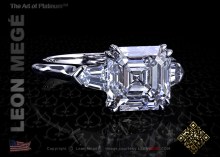 Three-stone ring, featuring 2.51 carat Asscher diamond by Leon Mege.
