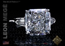 Three-stone ring, featuring 7.00 carat radiant diamond by Leon Mege.