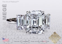 Three-stone ring, featuring 5.5 carat Asscher cut diamond by Leon Mege.