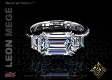 Three-stone ring, featuring 2.02 carat emerald diamond by Leon Mege.