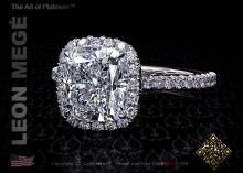Halo ring, featuring 3.02 carat cushion diamond by Leon Mege.