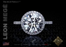 Halo ring, featuring 3.1 carat round diamond by Leon Mege.
