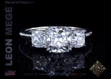 Three stone True Antique™ cushion cut engagement ring.