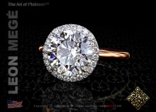  Halo engagement ring, featuring 2.00 carat round diamond with rose gold shank by Leon Megé