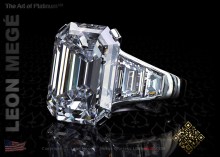 Five-stone ring, featuring 9.05 carat emerald diamond by Leon Mege.