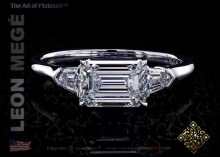 East-west custom engagement ring with 1.30 carat emerald cut diamond by Leon Megé
