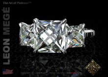 Three-stone ring, featuring 3.18 carat French cut diamond by Leon Mege.