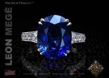 Natural unheated Burmese sapphire ring with diamond pave by Leon Mege