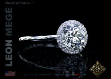 Old European cut diamond 1.61 carat J/VS2 in micro pave halo engagement ring by Leon Mege.