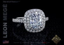 Double halo engagement ring featuring a 1.50 carat cushion cut diamond by Leon Megé.