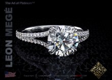 Split shank engagement ring featuring a 1.71 carat round diamond by Leon Megé
