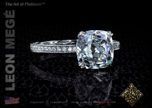 True Antique™ cushion cut diamond solitaire ring with micro pave by Leon Mege