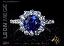 Lotus engagement ring featuring a 1.76 carat natural blue sapphire by Leon Megé.