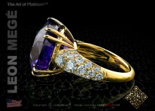 Custom right hand ring featuring a 25 carat natural purple sapphire with micro pave by Leon Megé