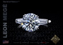 Timeless three stone engagement ring with a round cut diamond by Leon Megé
