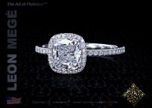 Halo engagement ring featuring a 1.90 carat cushion cut diamond by Leon Mege