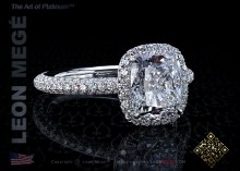 813™ Halo engagement ring featuring a 2.00 carat cushion cut diamond with three rows of micro pave set in the shank by Leon Megé