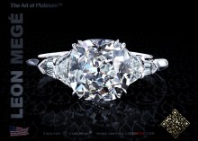 Classic five-stone ring featuring a 3.01 carat True Antique cushion diamond by Leon Mege.