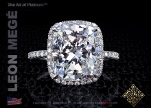 811 Halo ring featuring 4 carat cushion diamond by Leon Mege.